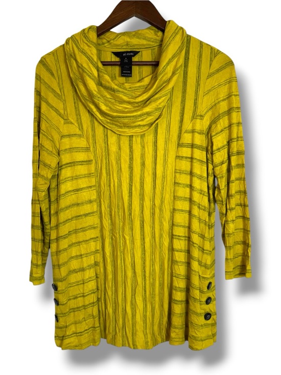 Ali Miles Tops - Ali Miles Chartreuse Striped Cowl Neck Tunic Blouse Medium